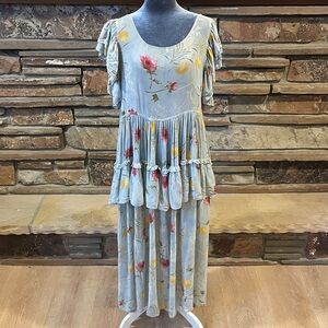Vintage Marrika Nakk Floral Ruffle Midi Dress